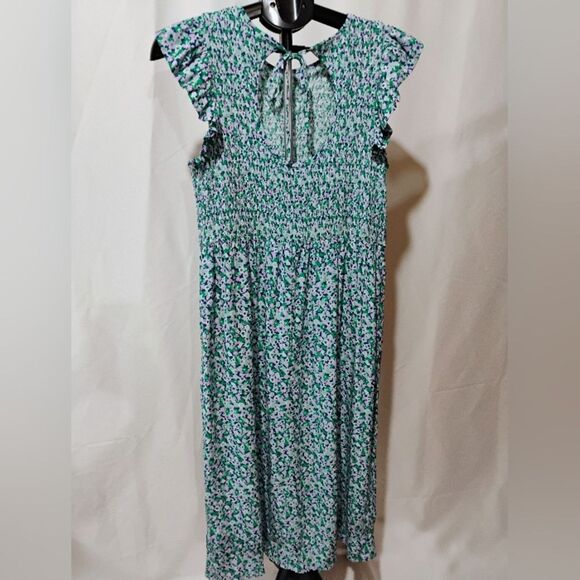 A New Day Womens L Green Smocked Floral‎ Dress Flowy Wedding Holiday - Picture 7 of 7